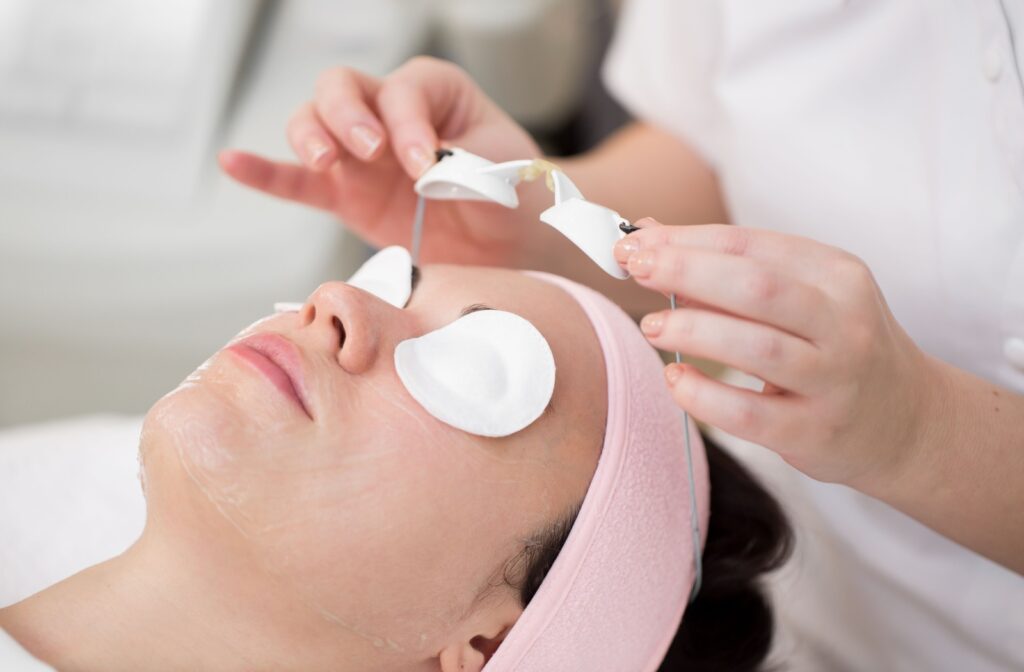 person getting eye protection put over their eyes in preparation for ipl treatment